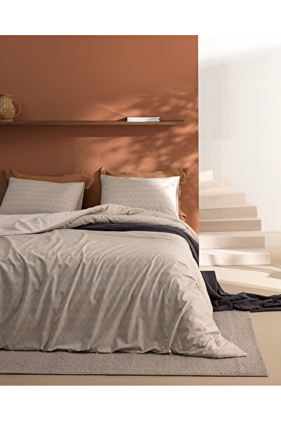 Madame Coco Onille Single Cotton Printed Duvet Cover Set - Beige