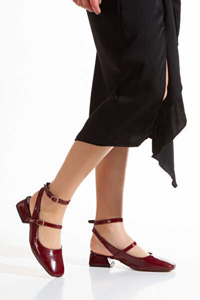 oyyo Rugan Arkası Açık Kare Burunlu Kısa Topuk Günlük Rahat Bej Babet Kadın T...