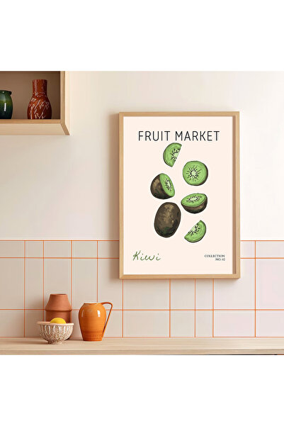 Vetro Design Tržnica voća - poster u drvenom okviru sa kivijem