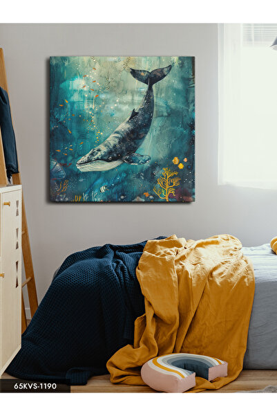 Evinemoda Pânză pătrată dintr-o singură bucată cu submarin și balenă - Pictur...