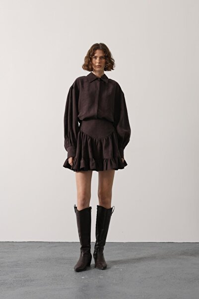 CKM MODA Virella Flared Mini Skirt Brown