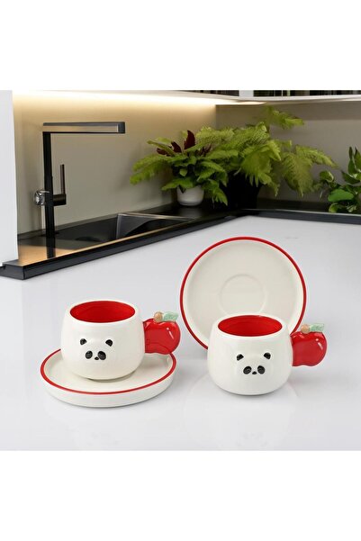 Kosova KIRMIZI PANDA DESEN 2 KİŞİLİK TÜRK KAHVESİ FİNCANI