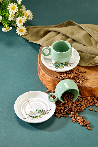 ers erbaşlar Pera Green Floral Gift Coffee Cup Set for 2, Cup Set