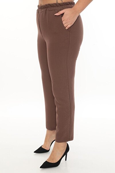 Butik Women's Stretch Fabric Ankle Length Elastic Waist Pocketed Fabric Pants