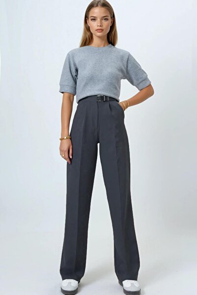 Trend Alaçatı Stili Γυναικεία ΓΚΡΙ Ζώνη με Κουμπί Κλείσιμο και Διπλή Τσέπη P ...