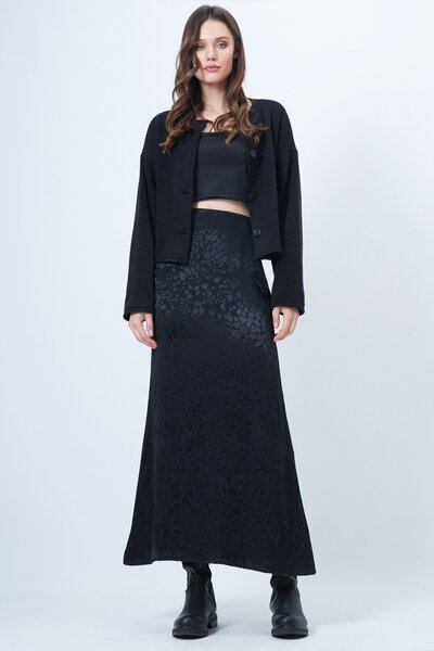 Trend Alaçatı Stili Women's Black Patterned Zipper Closure Midi Length Skirt ...