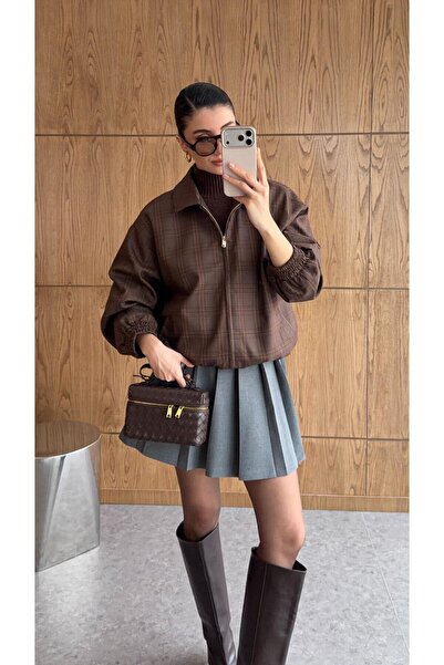 HAZELANNA سترة بومبر بنية منقوشة