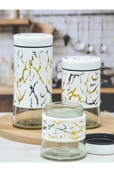 WDA Decorative Glass Storage Jar Set – Marble Design, Airtight Lid, Kitchen O...