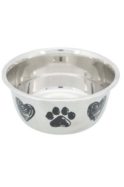 Trixie وعاء طعام للكلاب من الفولاذ المقاوم للصدأ بتصميم مخلب وقلب - سعة 2 لتر