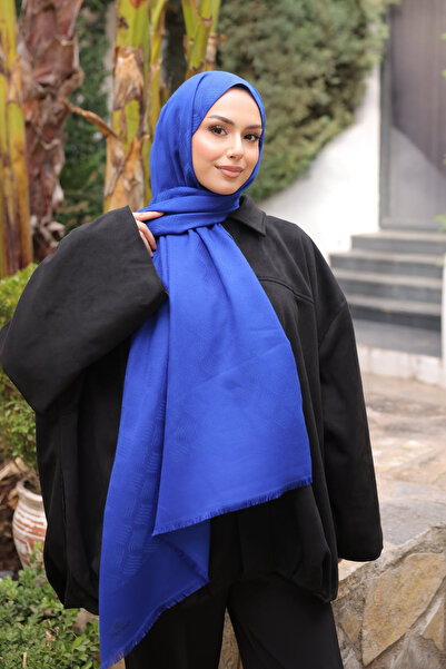 İmajButik Шал от синя коприна и памук с жакардов десен Saks