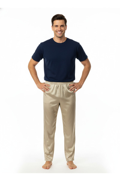Oppland Men's Satin Fabric Pajama Pants Solid Color Elastic Waist No Pocket W...