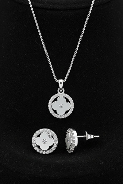 Roza Silver 925 Ayar Gümüş Rodyum Kaplama Zirkon Taşlı Anturaj Yuvarlak Yonca...