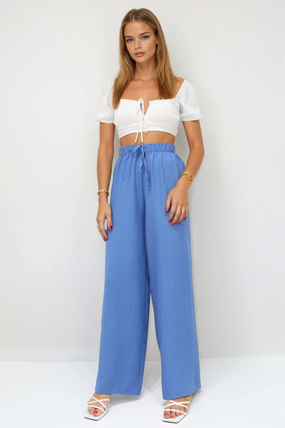 Trend Alaçatı Stili Women's Indigo Lace-Up Elastic Waist Aerobin P Palazzo Pa...