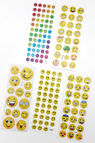 Bimotif 5li kabartmalı yapışkan sticker seti (13x7 cm), Karışık Gülen Yüzler