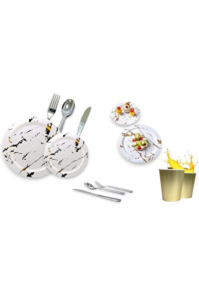 Teb Plastic Premium Marble Design 116-Piece Disposable Dinnerware Set