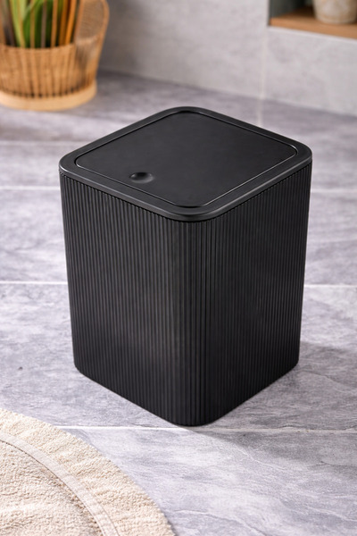 lungo home 6 Litre Çizgili Kare Kapaklı Banyo-Mutfak Çöp Kovası – Modern Kare...