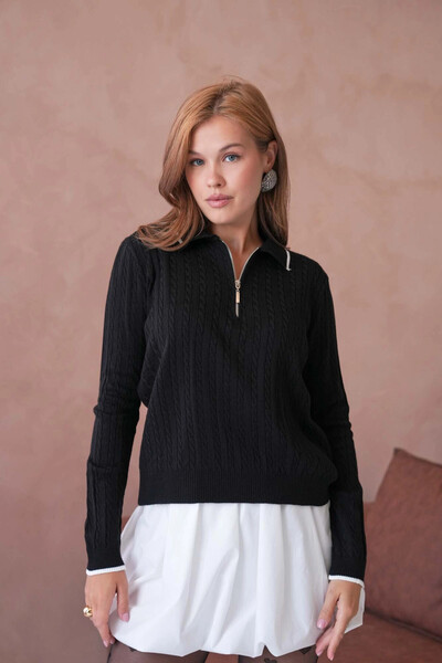 Park Karon Women's Polo Neck Zipper Detail Knitwear Sweater