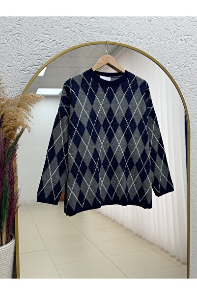 MİHRA STORE Adriana Baklava Pattern Knitwear Sweater-Zi̇5581 Anthracite