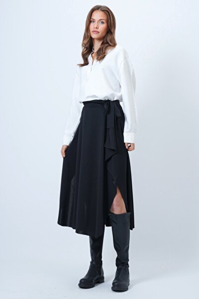 Trend Alaçatı Stili Women's Black Asymmetrical Cut Self-Textured Tie-Up Skirt...