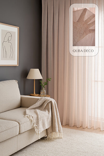 QUBA DECO Natural Modern Mesh Textured Linen Tulle Curtain Pleated Living Roo...
