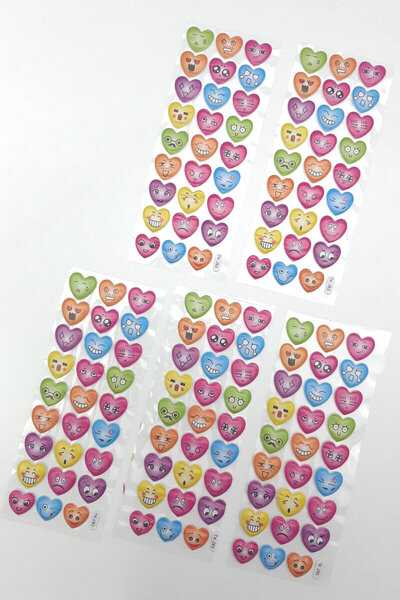 Bimotif Set of 5 Embossed Adhesive Stickers (13X7 cm), Colorful Hearts