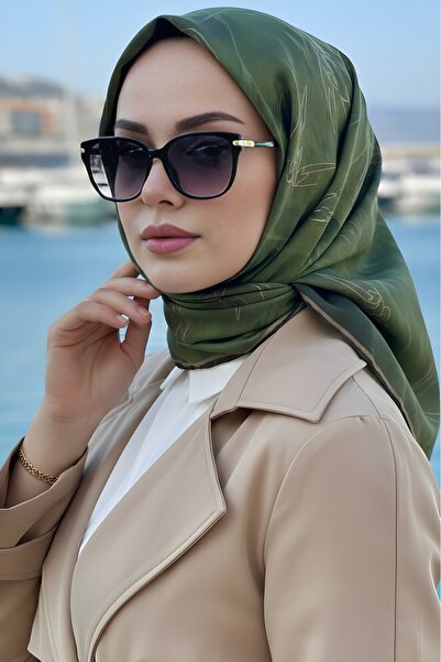 İmajButik Σκούρο πράσινο απαλό ψηφιακό βαμβακερό κασκόλ