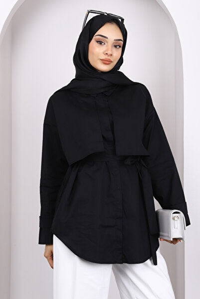 İmajButik Black Cape Epaulet Belted Shirt