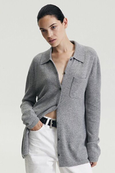 Ferraro A.Grey Pure Cashmere Aurora Women's Buttoned Knitwear Cardigan