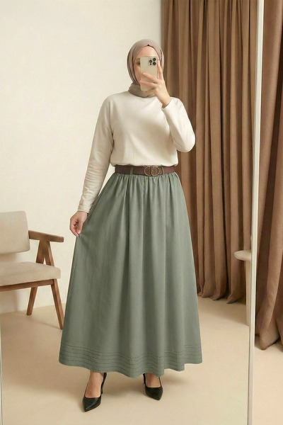 MODAQU Rubber Waist Lined Gabardine Skirt - Green