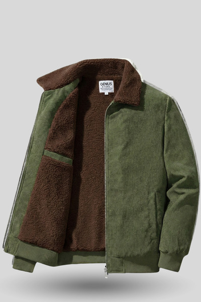 GENIUS STORE Men's Velvet Coat Plush Lined Full Zip Shirt Collar Sports Coat