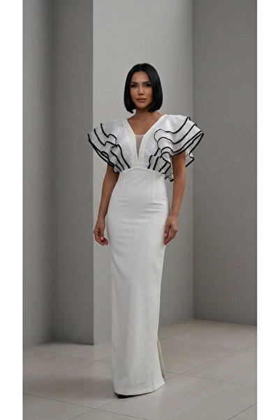 ALFUDO Moda Collection Tulle Flounce Sleeves Graduation Evening Dress