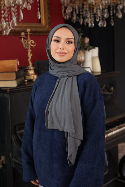 İmajButik Anthracite Helen Practical Combed Cotton Shawl with Sponge on the F...