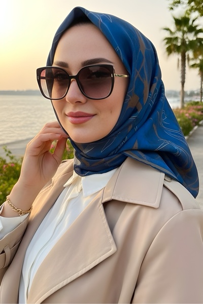 İmajButik Navy Blue Soft Digital Cotton Scarf