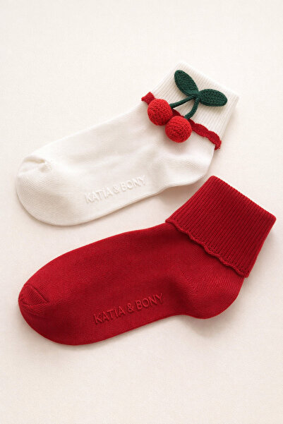 Katia&Bony Șosete Step pentru fete, pachet de 2, cu accesorii cireșe