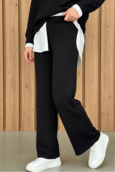 İmajButik Black High Waist Wide Leg Knitwear Trousers