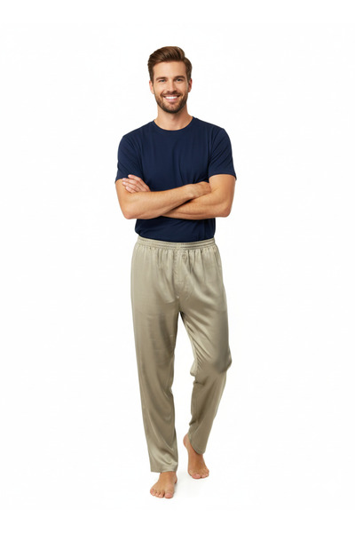Oppland Men's Satin Fabric Pajama Pants Solid Color Elastic Waist No Pocket W...