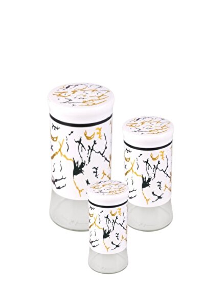 WDA Decorative Glass Storage Jar Set – Marble Design, Airtight Lid, Kitchen O...