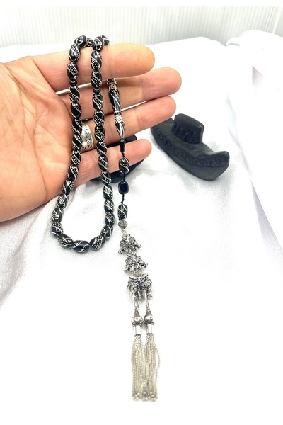 Oltu Çeşmi Bülbül Ve Nokta İşlemeli Sistemli 925 Ayar Gümüş Püsküllü Taşı Tesbih