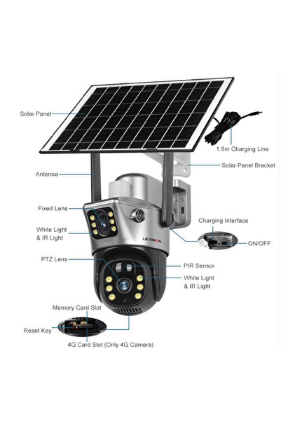 OEM Camera Supraveghere cu Panou Solar 4G, PTZ, Card microSD 32GB, Rezolutie 2K