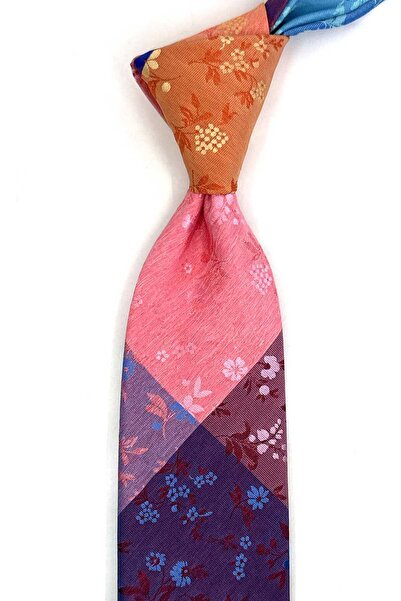 Kravatkolik Floral Pattern Multi Color Patchwork Classic Tie Kk13377