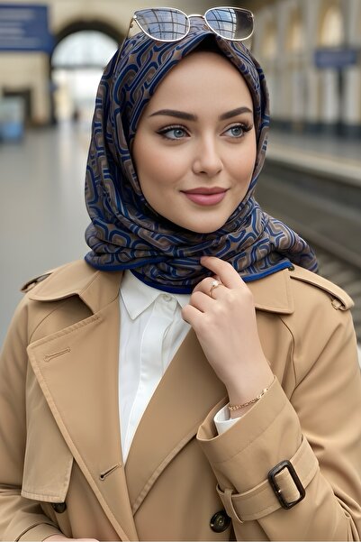 İmajButik Mink Navy Blue Soft Digital Cotton Scarf