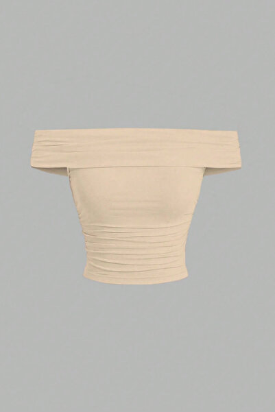 Tarz Cool Women's Beige Madonna Collar Stretch Fit Blouse - Stylish Top with ...