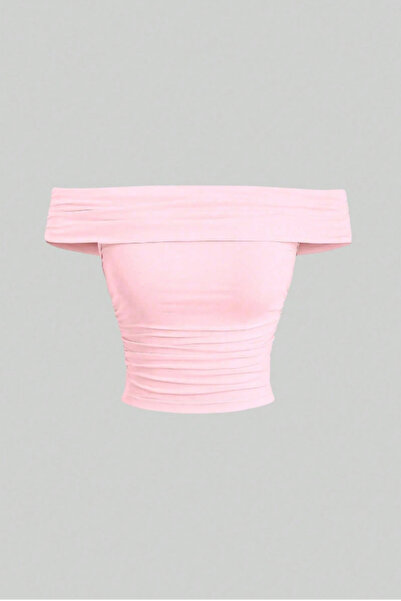 Tarz Cool Women's Pink Madonna Collar Stretch Fit Blouse - Stylish Top with O...