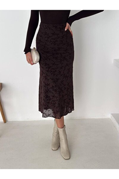 Paraf style Tulle Flock Print Detailled Lined A-Line Skirt