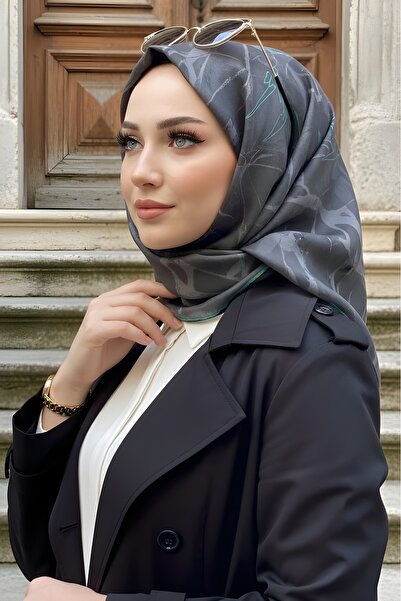 İmajButik Eșarfă din bumbac moale, gri afumat, cu imprimeu digital