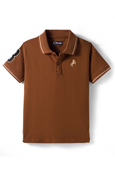 Pine kids Half Sleeves Polo Shirt with Number Patch - Brown