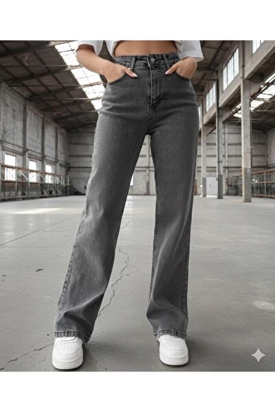 BİENAL BUTİK Zerda Women's Stretch Fabric Women's Smoked High Waist Flared Le...