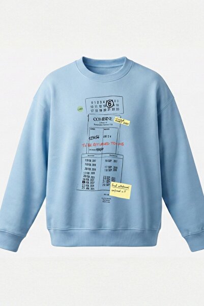 COMBİNE MİCHAİL Men's Printed Oversized Baby Blue Sweatshirt