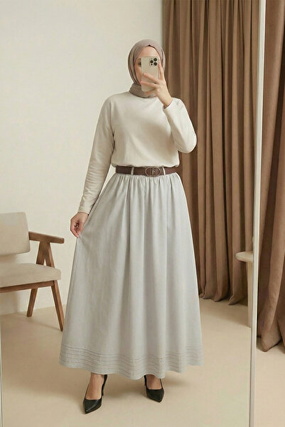 MODAQU Rubber Waist Lined Gabardine Skirt - Stone