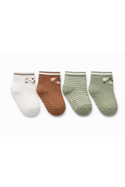 4-Pack Baby Cotton Casual Socks – Striped & Figured, Non-Slip Base, Quality